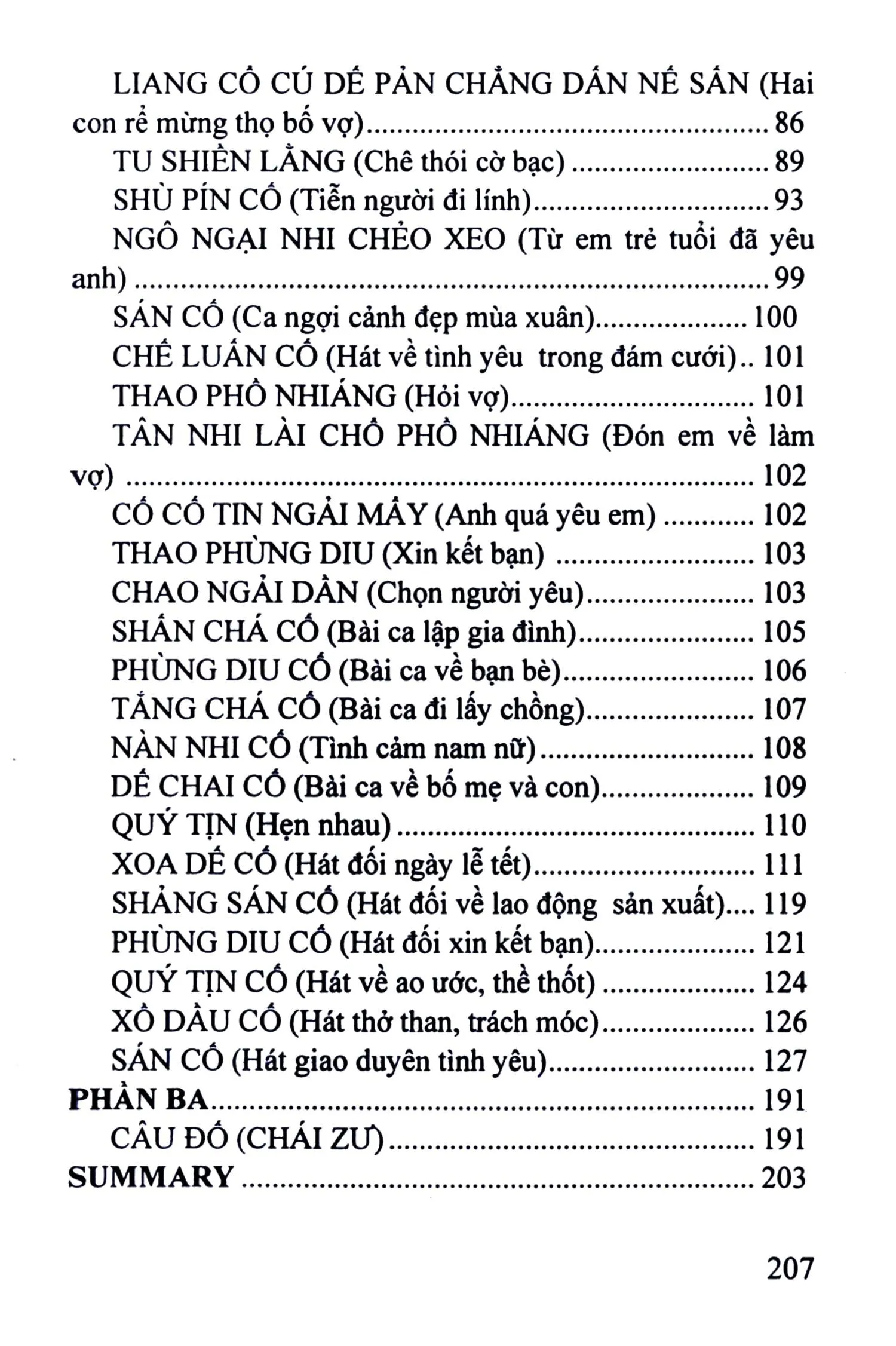 Mục lục chi tiết trang 2 sách Văn học dân gian của người Cơ Lao Đỏ