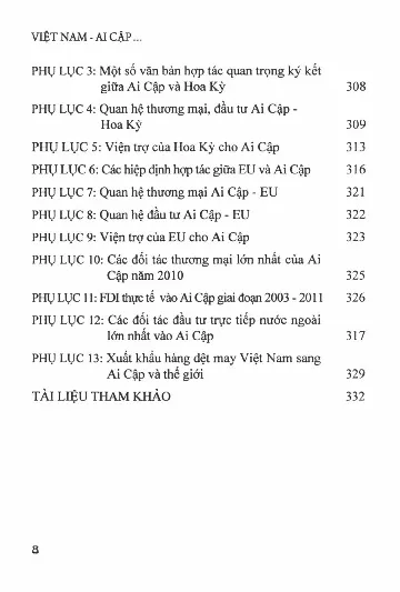 Mục lục chi tiết trang 3 sách Việt Nam - Ai Cập - Phát triển quan hệ hợp tác toàn diện trong bối cảnh mới