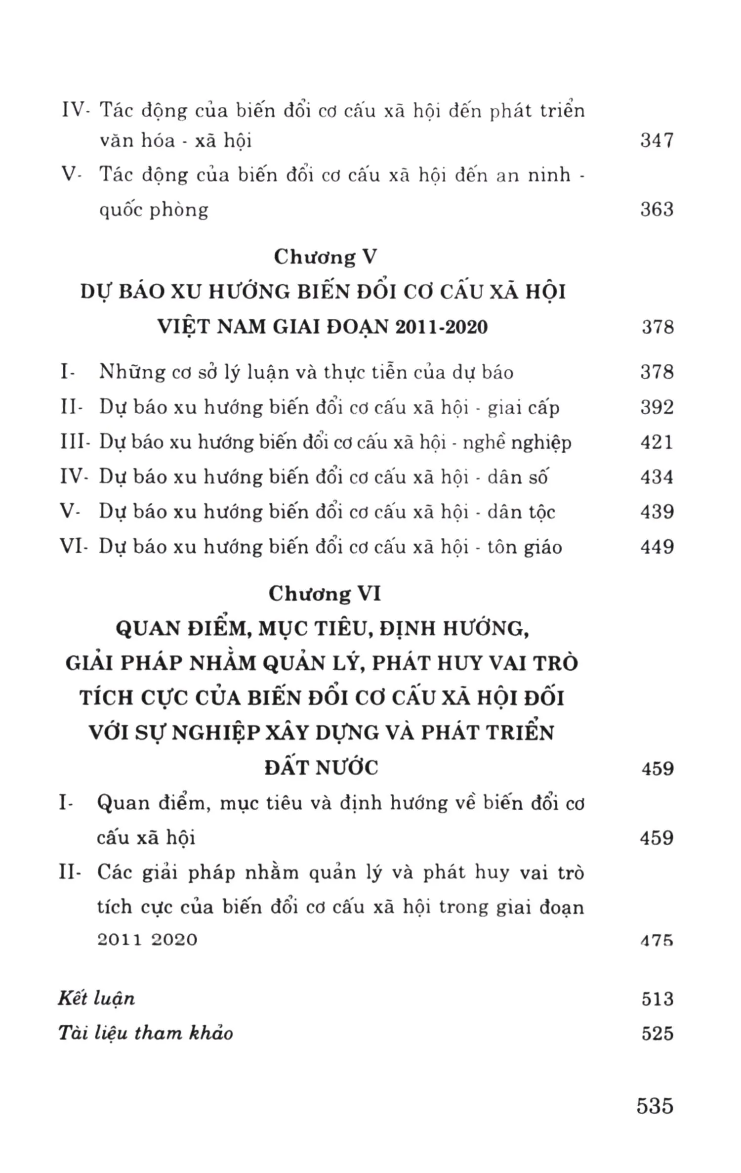 Mục lục chi tiết trang 1 sách Xu hướng biến đổi cơ cấu xã hội Việt Nam