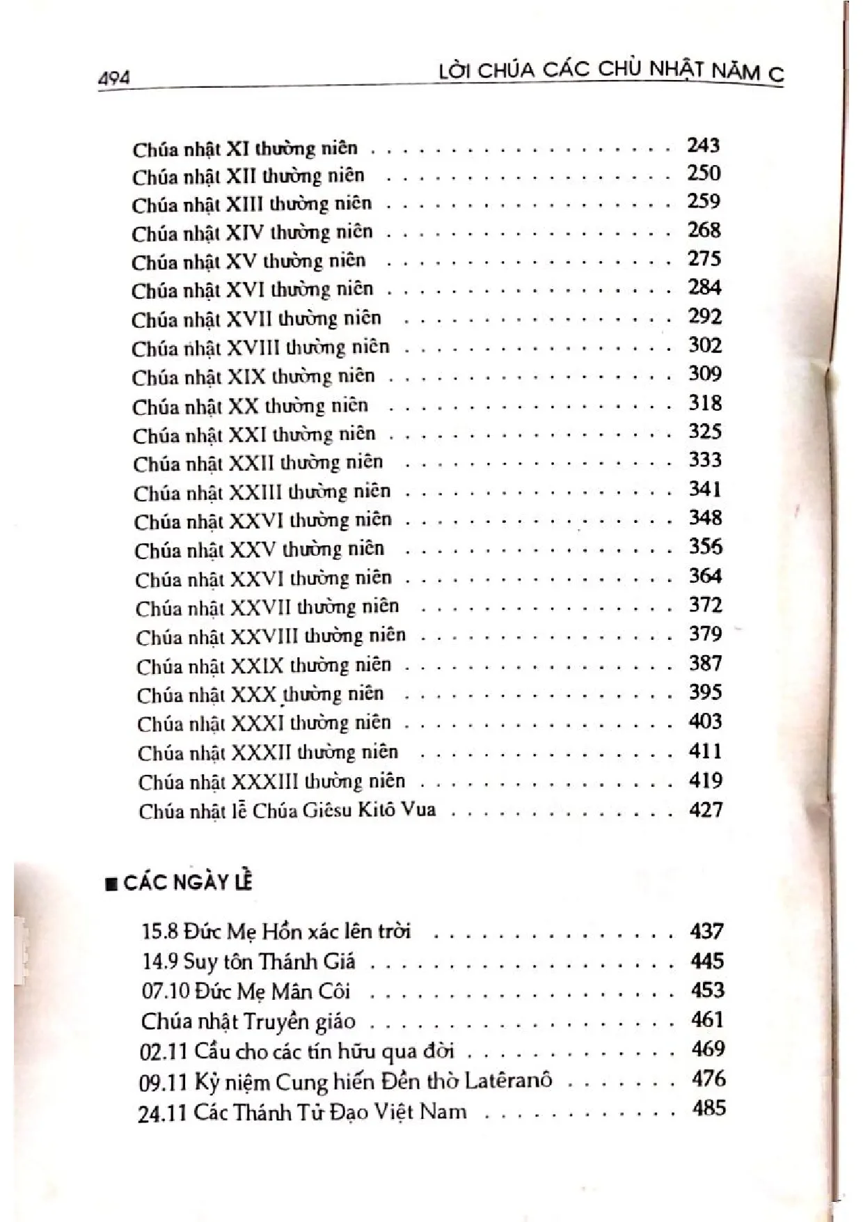 Mục lục chi tiết trang 1 sách Giải nghĩa lời Chúa, phụng vụ năm C 1997 - 1998