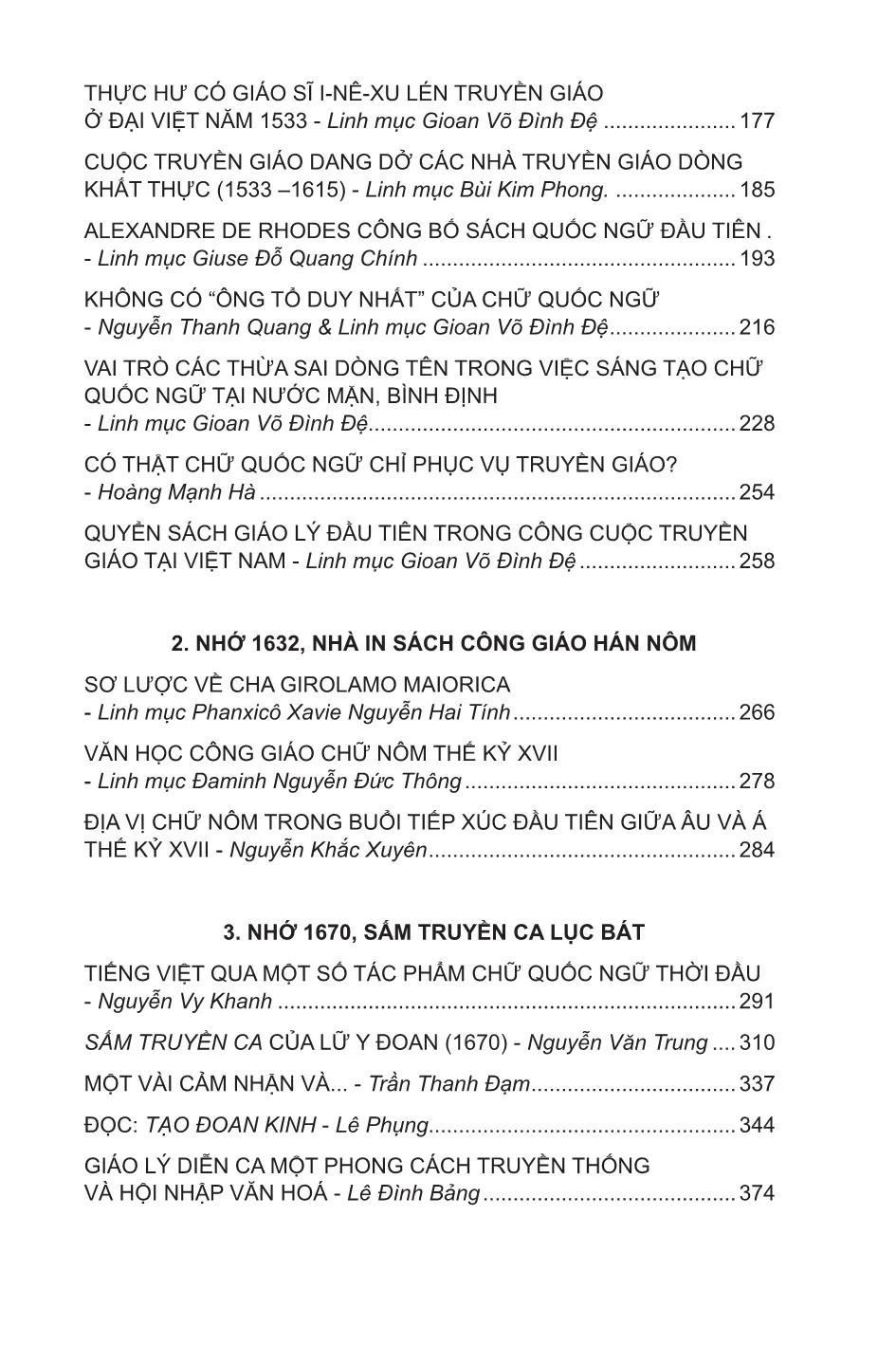 Mục lục chi tiết trang 1 sách Hướng đến 400 năm Văn học Công giáo Việt Nam (1632 - 2032)