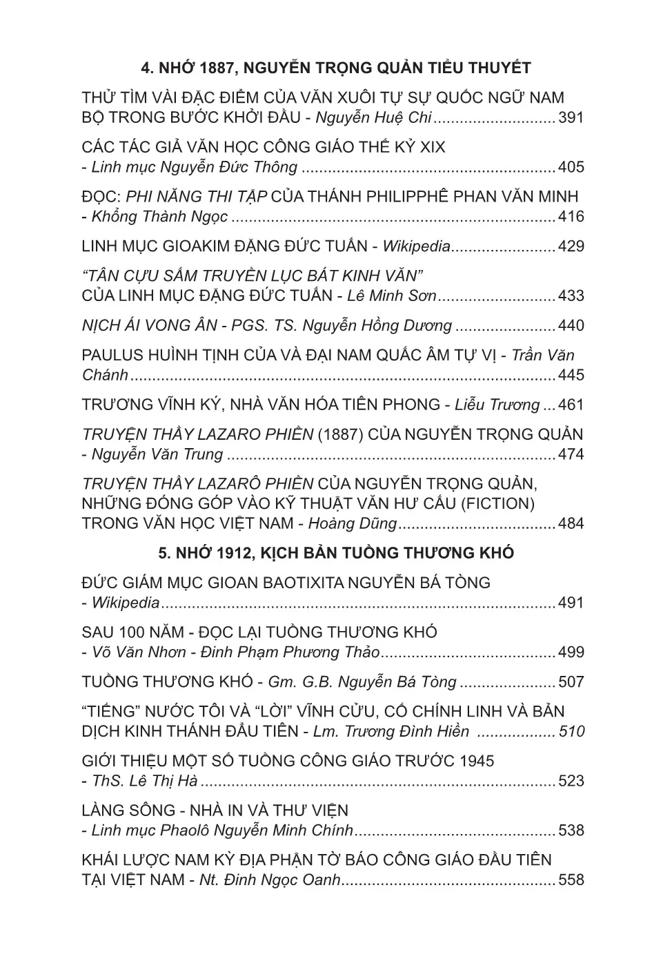 Mục lục chi tiết trang 2 sách Hướng đến 400 năm Văn học Công giáo Việt Nam (1632 - 2032)