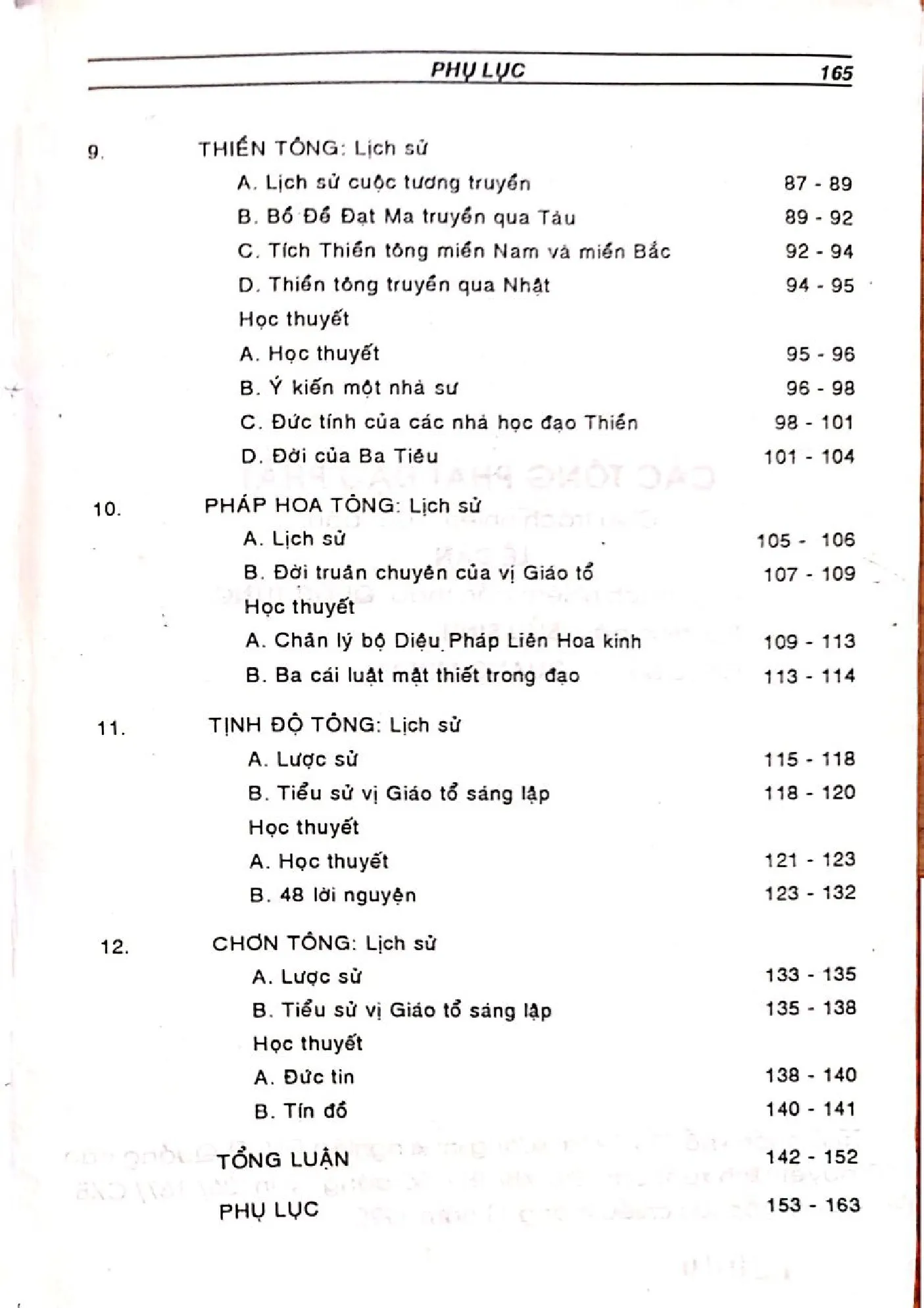 Mục lục chi tiết trang 2 sách Các tông phái đạo Phật