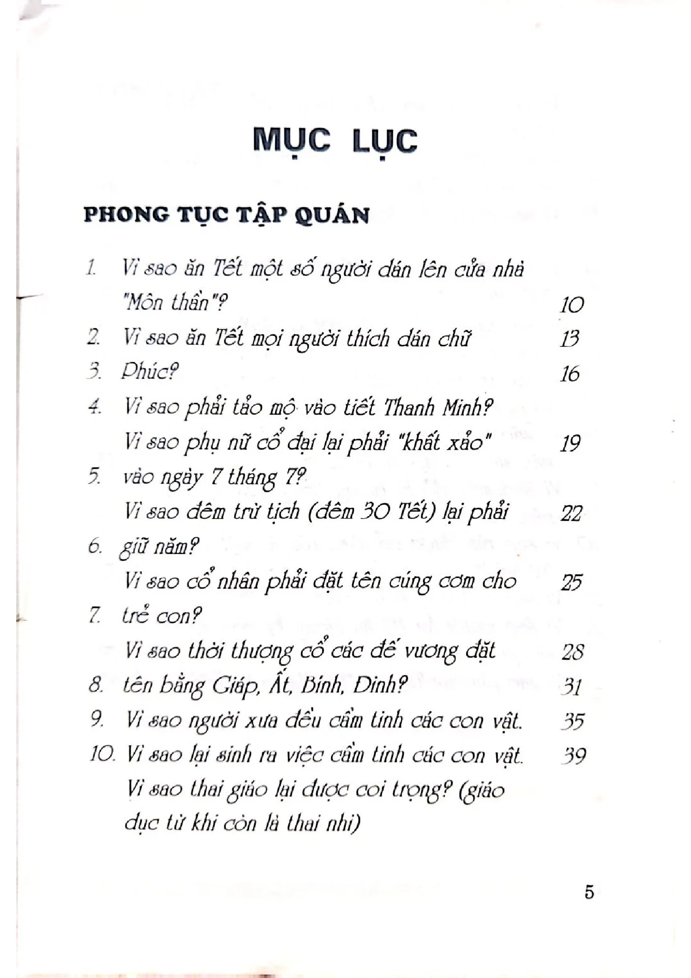 Mục lục chi tiết trang 1 sách Hỏi và đáp nghi lễ phong tục dân gian
