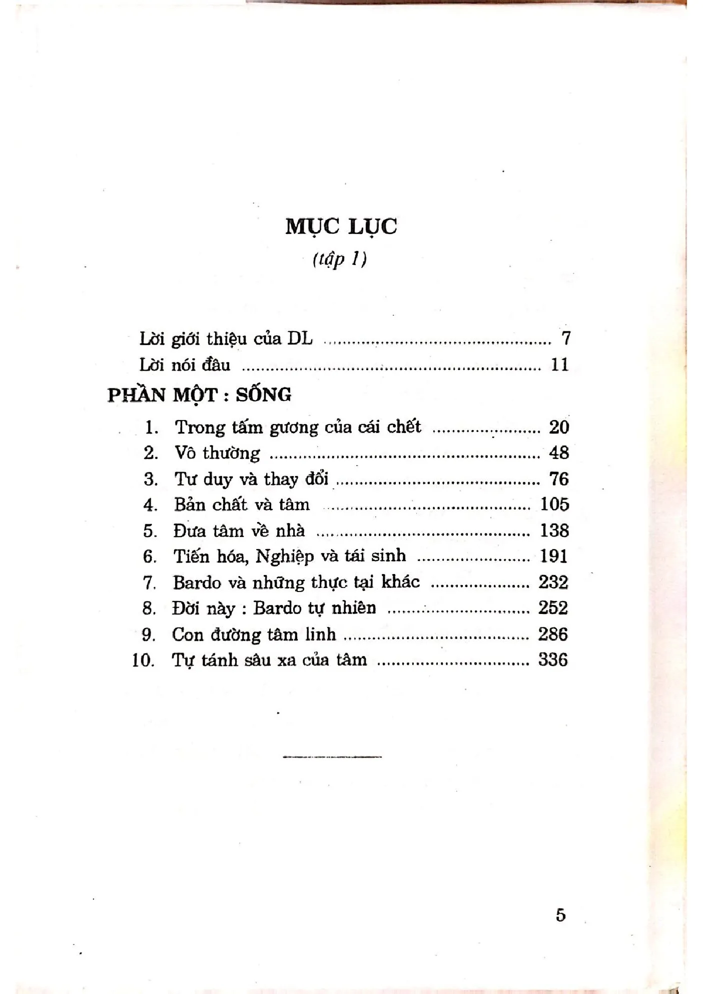 Mục lục chi tiết trang 1 sách Tạng thư sống chết tập 1