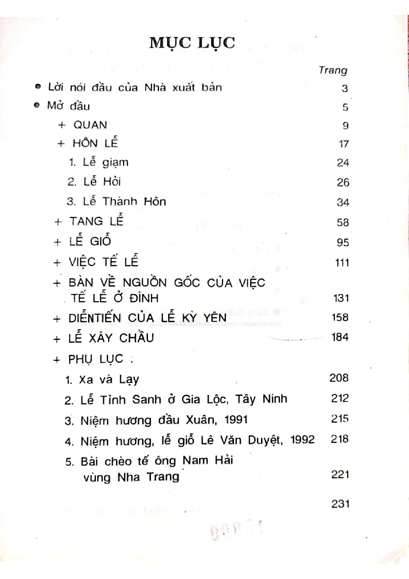 Mục lục chi tiết trang 1 sách Thuần phong mỹ tục Việt Nam (quan, hôn, tang, tế)