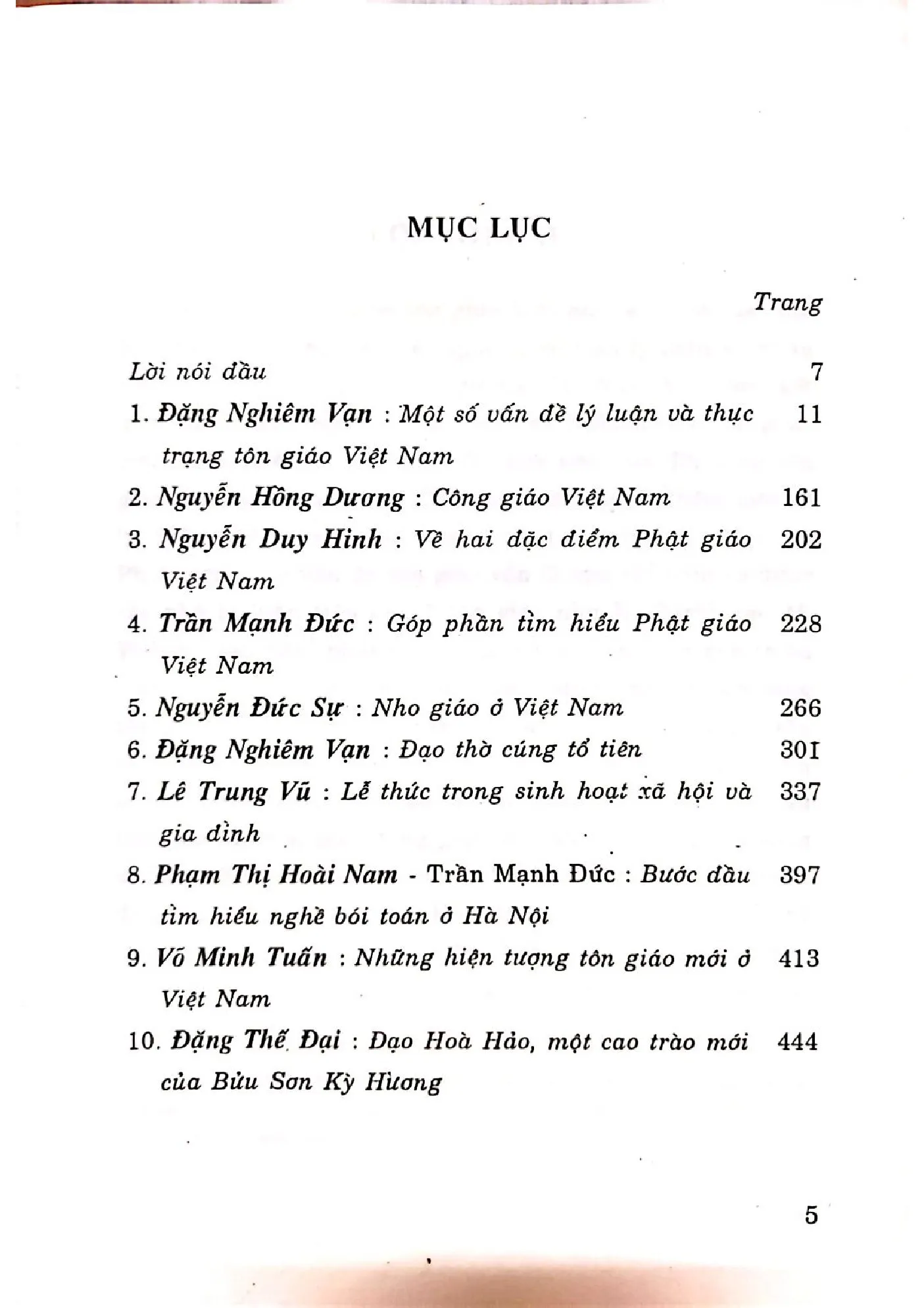 Mục lục chi tiết trang 1 sách Về tín ngưỡng tôn giáo Việt Nam hiện nay