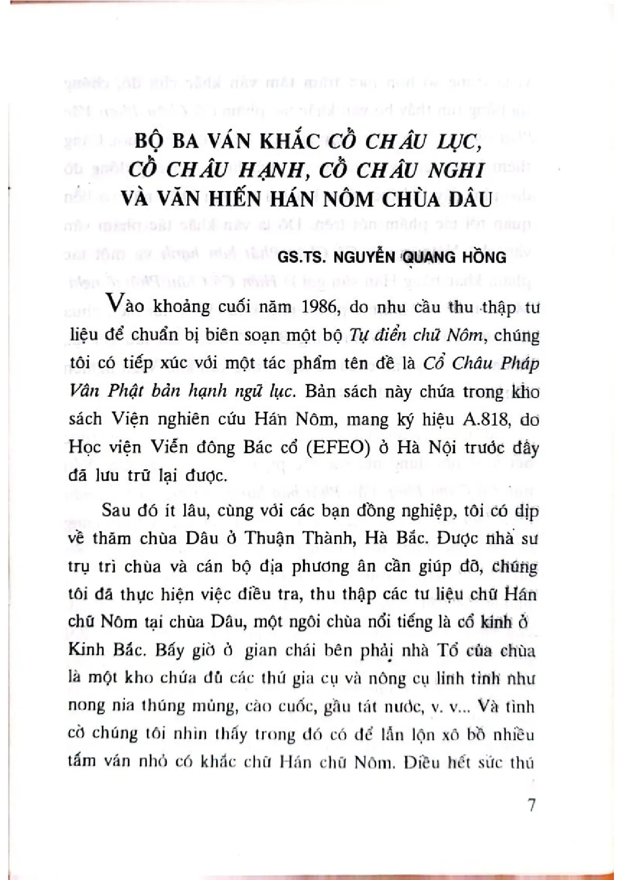Nội dung trang phụ bản giới thiệu sách Di văn Chùa Dâu Cổ Châu Lục, Cổ Châu Hạnh, Cổ Châu Nghi