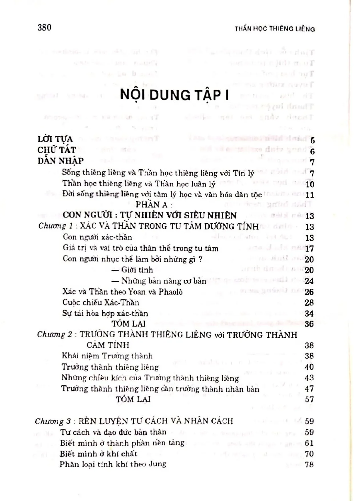 Mục lục chi tiết trang 1 sách Thần học thiêng liêng nền tảng lý thuyết phương pháp thực hành tập 1
