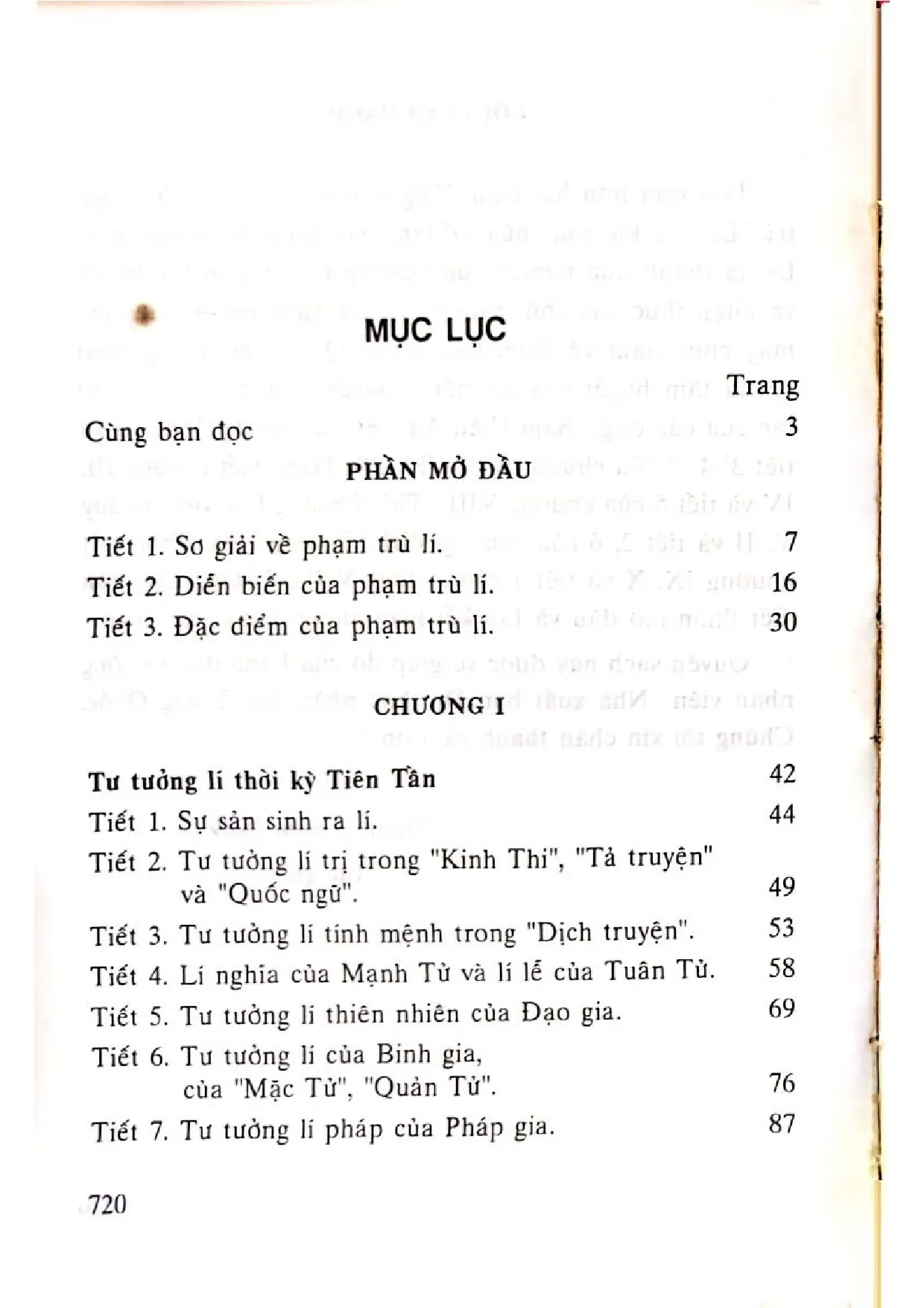 Mục lục chi tiết trang 1 sách Lý Triết học phương đông