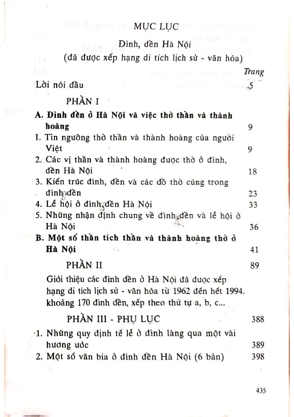 Mục lục chi tiết trang 1 sách Đình và đền Hà Nội