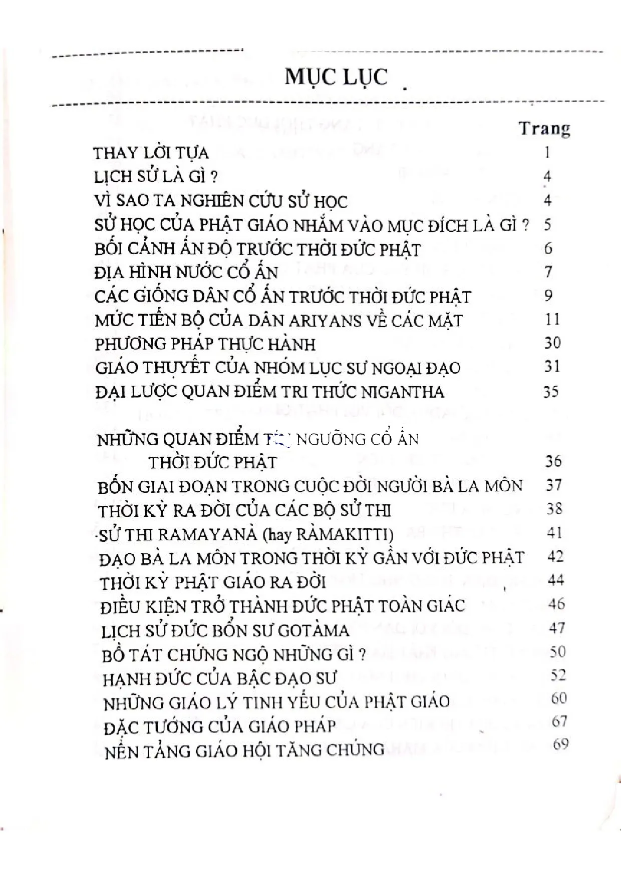 Mục lục chi tiết trang 1 sách Phật giáo sử