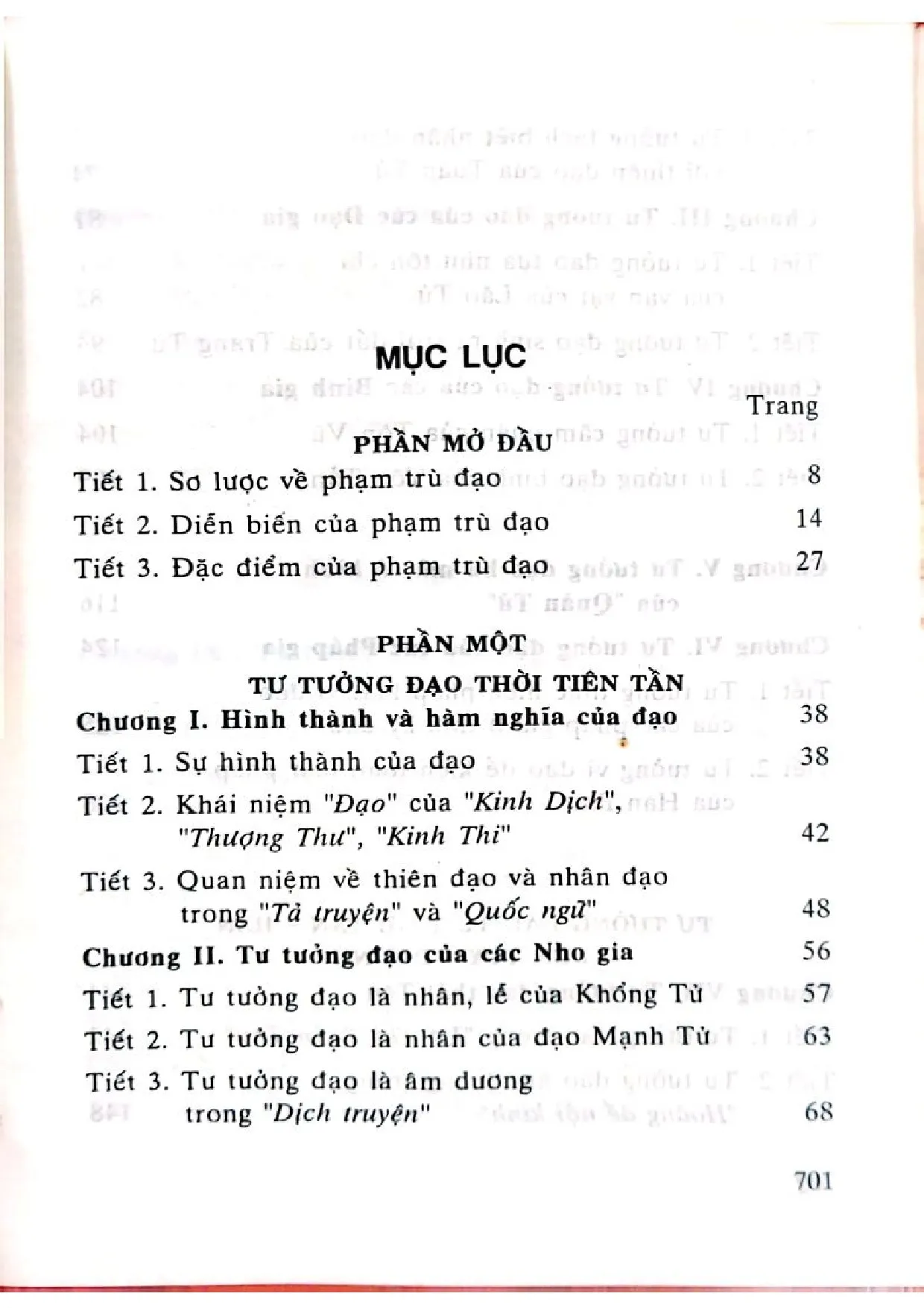 Mục lục chi tiết trang 1 sách Đạo. Triết học phương Đông