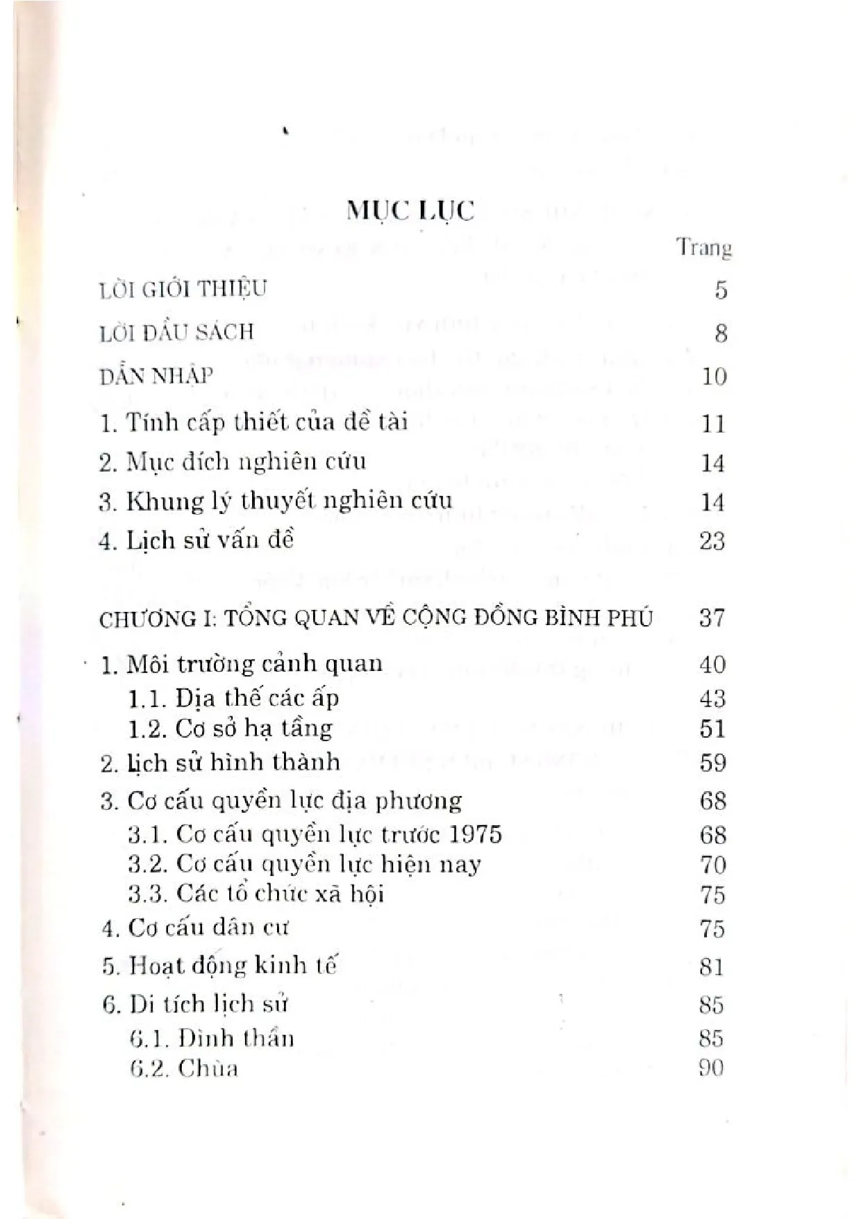 Mục lục chi tiết trang 1 sách Văn hóa cộng đồng làng vùng đồng bằng Sông Cửu long thập kỷ 80 -90