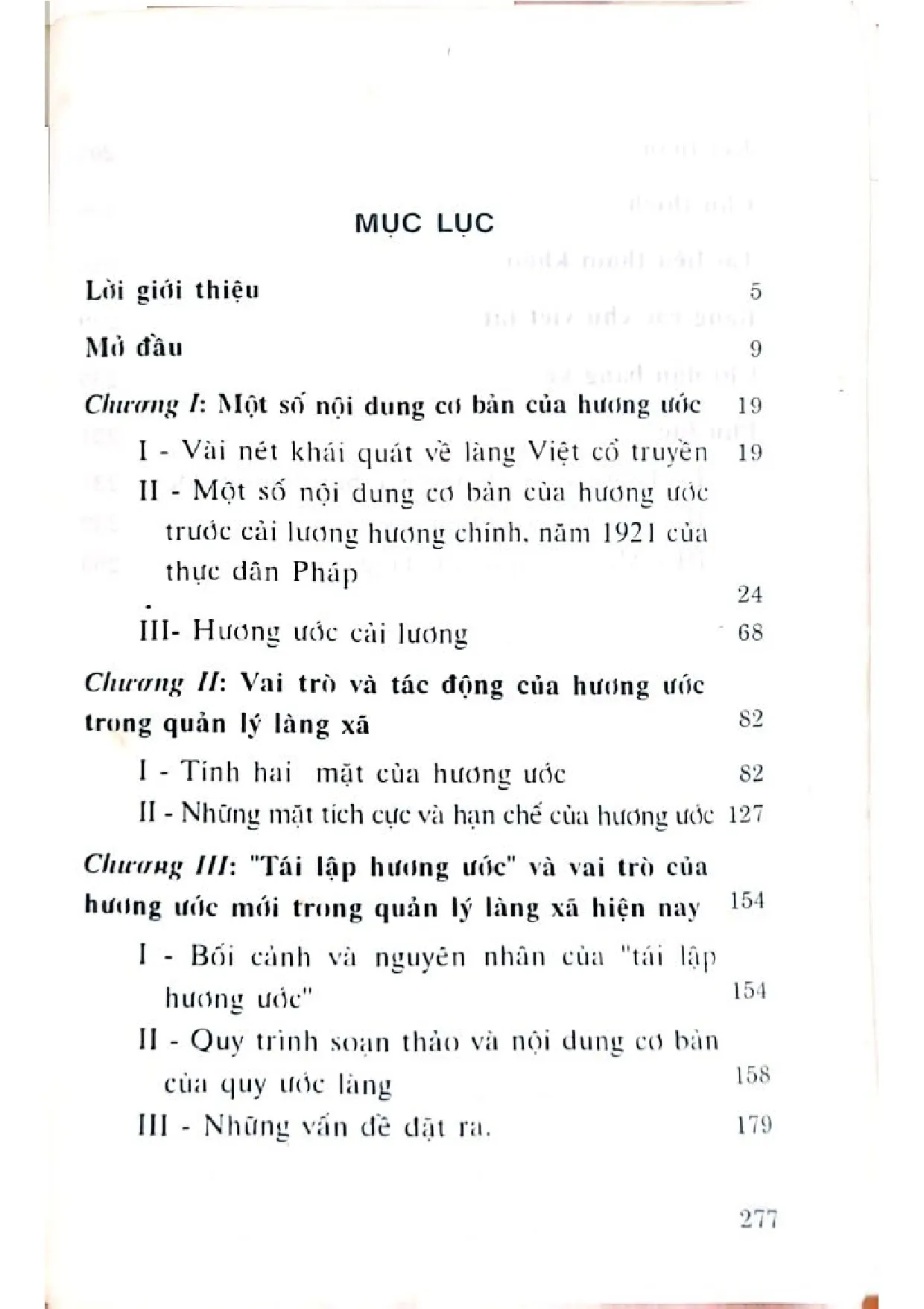 Mục lục chi tiết trang 1 sách Hương ước và quản lý làng xã