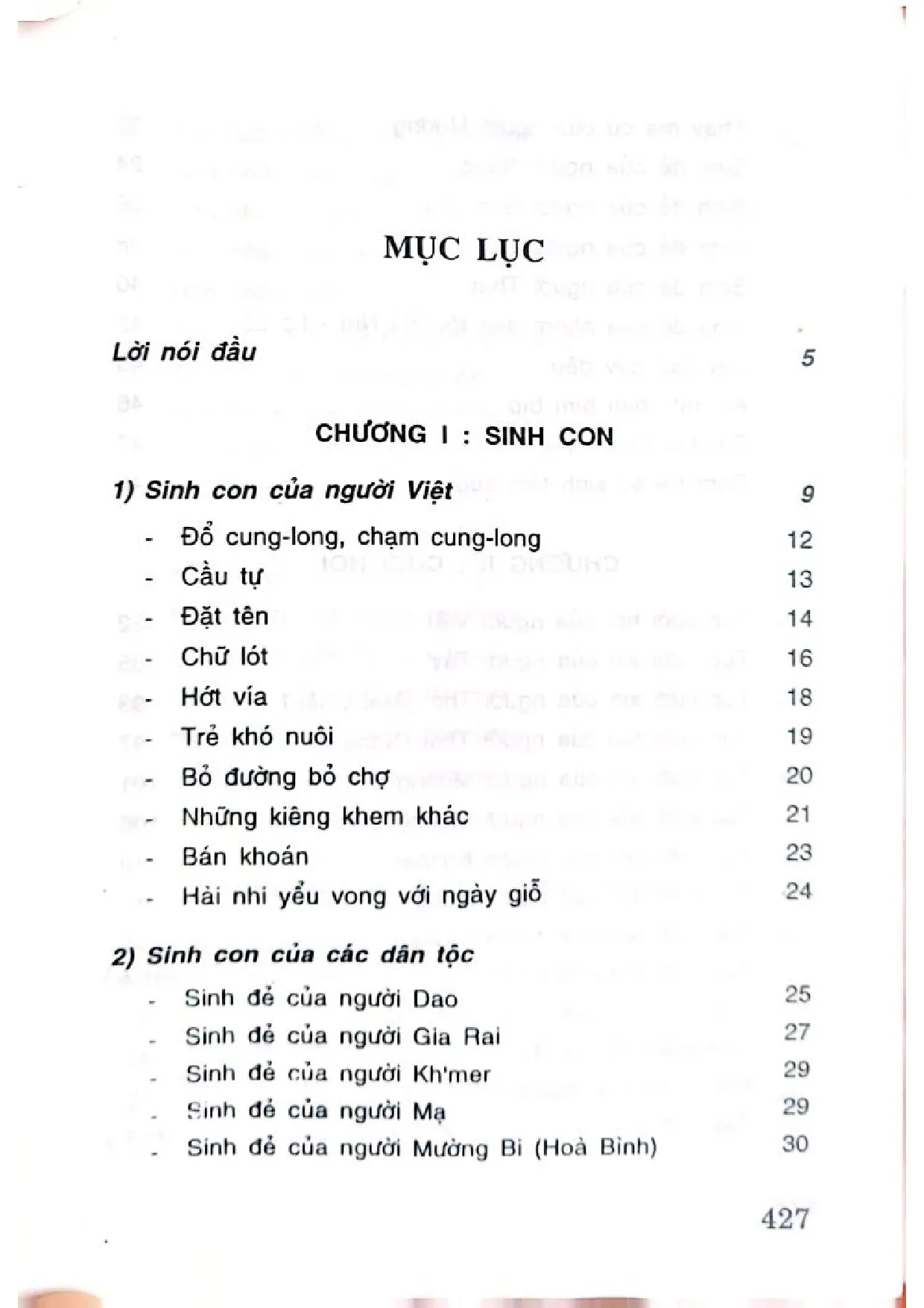 Mục lục chi tiết trang 1 sách Lễ tục vòng đời