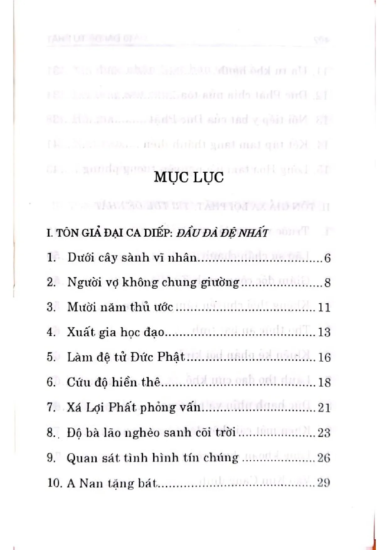 Mục lục chi tiết trang 1 sách 10 đại đệ tử Phật
