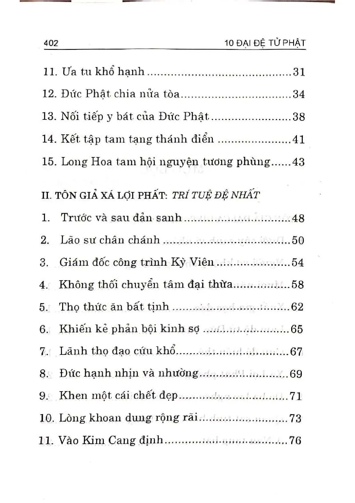 Mục lục chi tiết trang 2 sách 10 đại đệ tử Phật