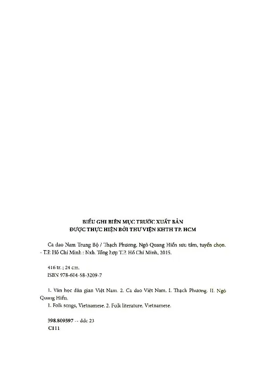Mục lục chi tiết trang 1 sách Ca dao Nam Trung Bộ