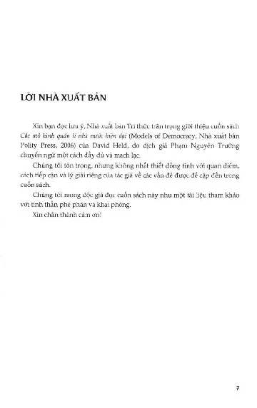 Mục lục chi tiết trang 1 sách Các mô hình quản lí nhà nước hiện đại