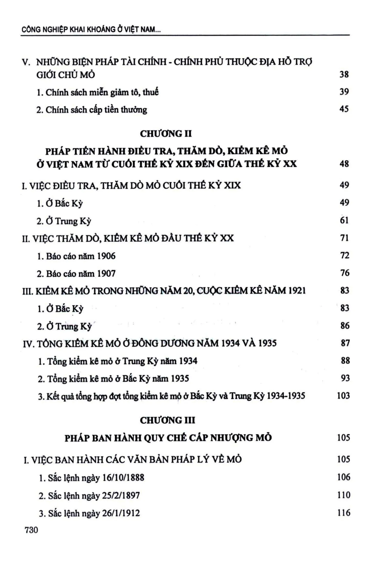 Mục lục chi tiết trang 1 sách Công nghiệp khai khoáng ở Việt Nam thời kỳ Pháp thuộc 1958 - 1945