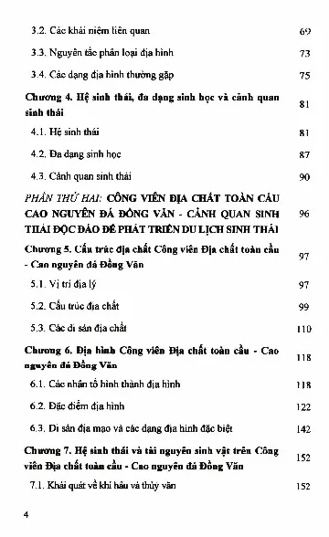Mục lục chi tiết trang 1 sách Cơ sở khoa học phát triển du lịch sinh thái trên công viên địa chất toàn cầu cao nguyên đá Đồng Văn