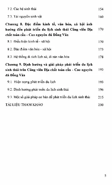 Mục lục chi tiết trang 2 sách Cơ sở khoa học phát triển du lịch sinh thái trên công viên địa chất toàn cầu cao nguyên đá Đồng Văn
