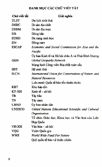 Mục lục chi tiết trang 3 sách Cơ sở khoa học phát triển du lịch sinh thái trên công viên địa chất toàn cầu cao nguyên đá Đồng Văn