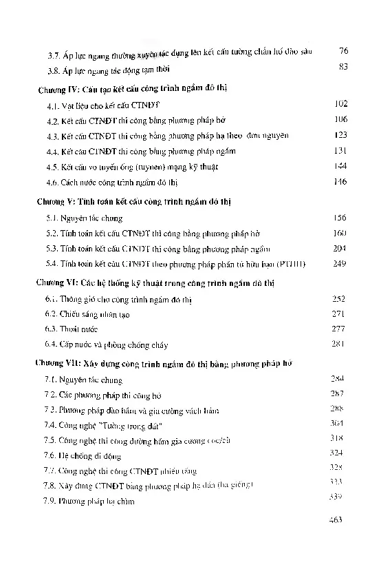 Mục lục chi tiết trang 1 sách Cơ sở thiết kế thi công công trình ngầm đô thị