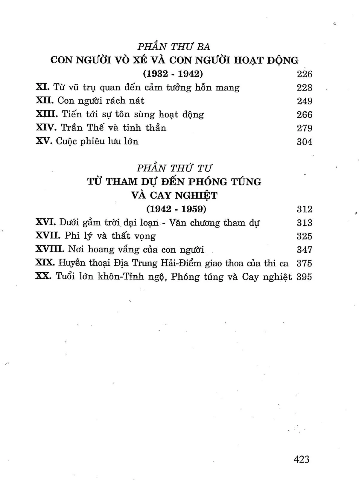 Mục lục chi tiết trang 1 sách Cuộc phiêu lưu tư tưởng văn học Âu châu thế kỷ XX 1900 - 1959