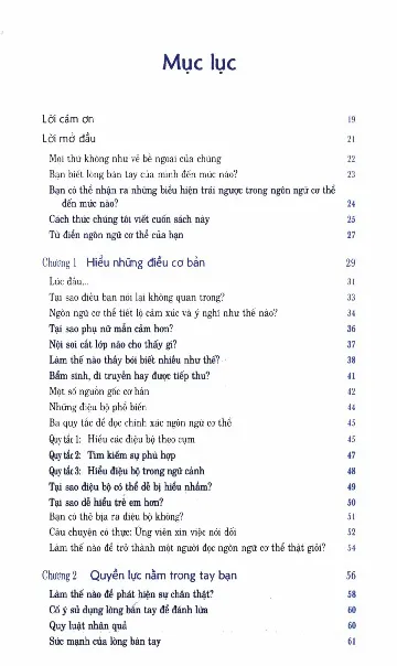 Mục lục chi tiết trang 1 sách Cuốn hoàn hảo về ngôn ngữ cơ thể