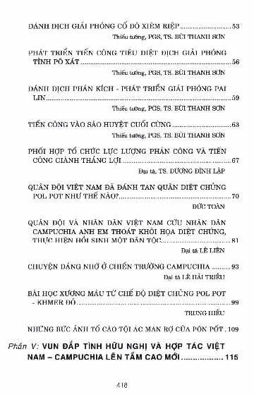 Mục lục chi tiết trang 2 sách Chiến thắng biên giới Tây nam Việt Nam và dấu ấn quân tình nguyện Việt Nam đối với cách mạng Campuchia