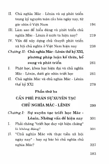 Mục lục chi tiết trang 2 sách Chủ nghĩa Mác Lê Nin phương pháp luận của sự phê phán và phát triển hiện nay