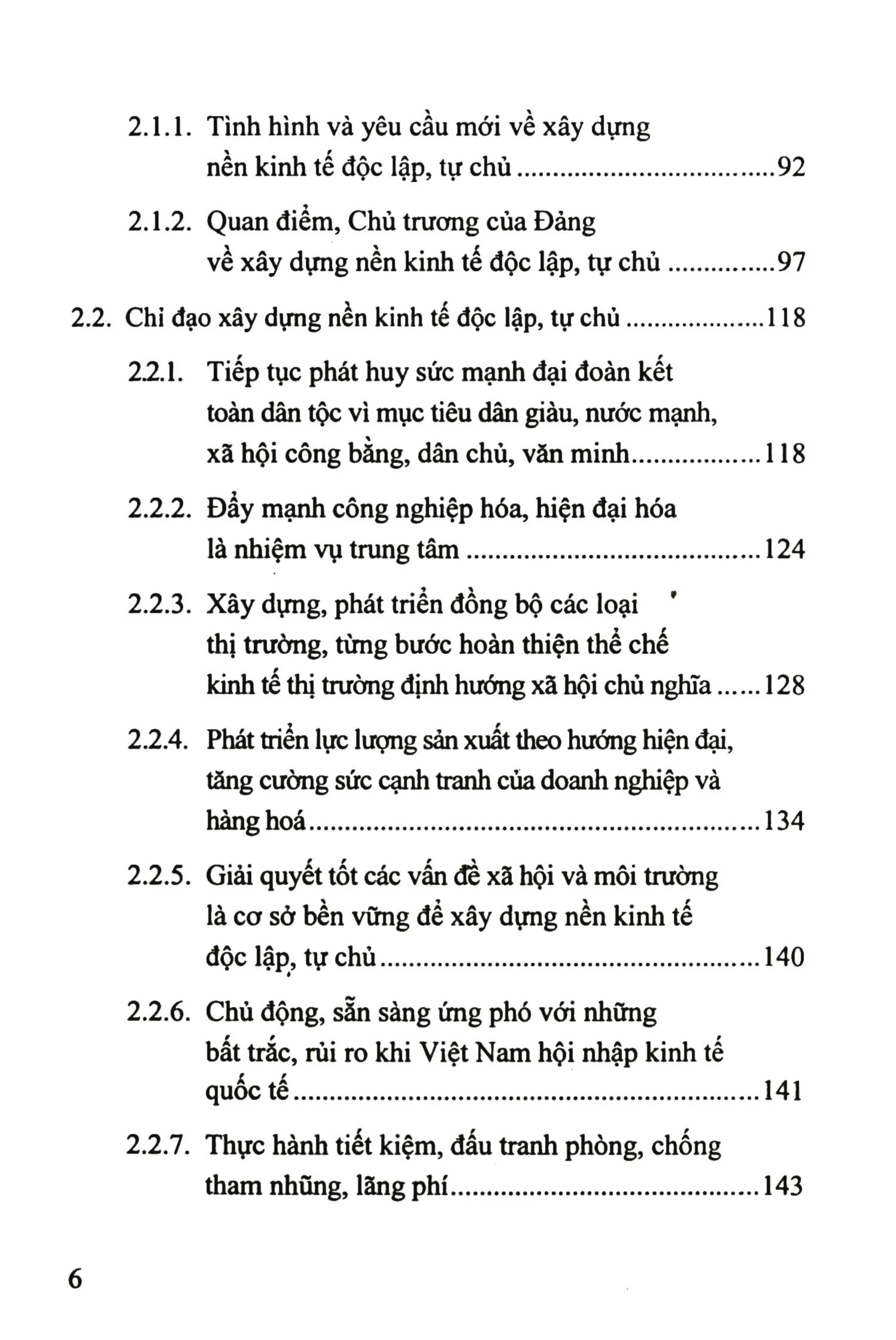 Mục lục chi tiết trang 1 sách Chủ trương của Đảng về xây dựng, phát triển nền kinh tế độc lập, tự chủ hội nhập quốc tế thời kỳ đổi mới
