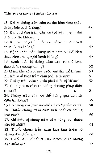 Mục lục chi tiết trang 1 sách Phỏng đoán điều trị chứng trầm cảm