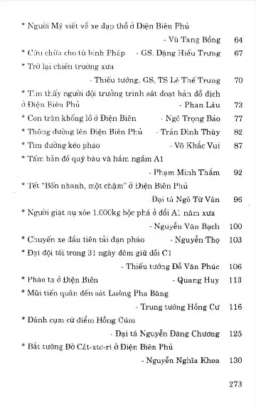 Mục lục chi tiết trang 1 sách Điện Biên Phủ qua những hồi ức