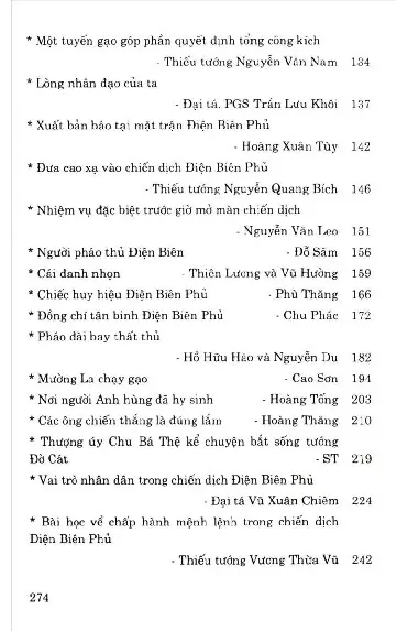 Mục lục chi tiết trang 2 sách Điện Biên Phủ qua những hồi ức