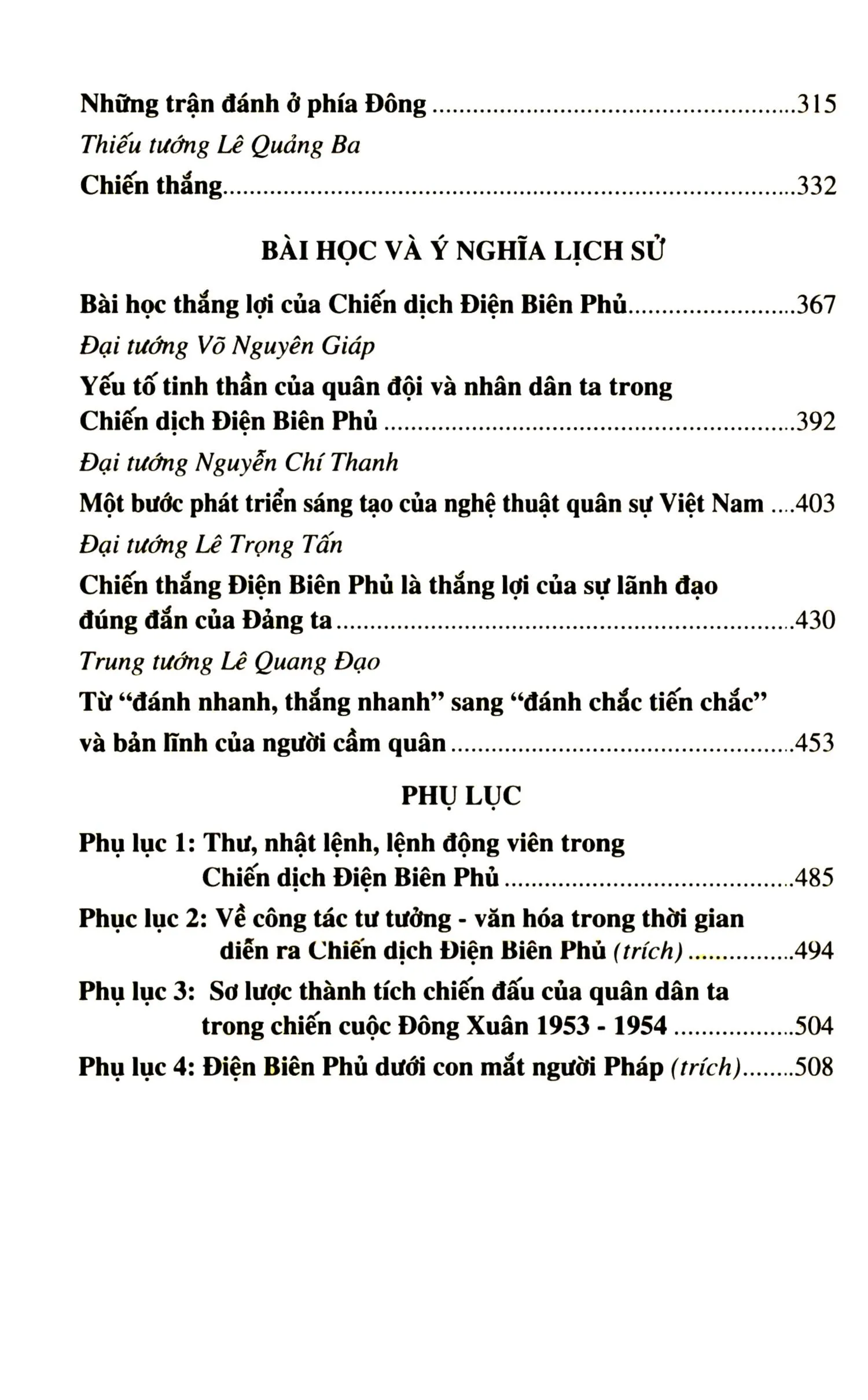 Mục lục chi tiết trang 1 sách Điện Biên Phủ trận thắng thế kỷ