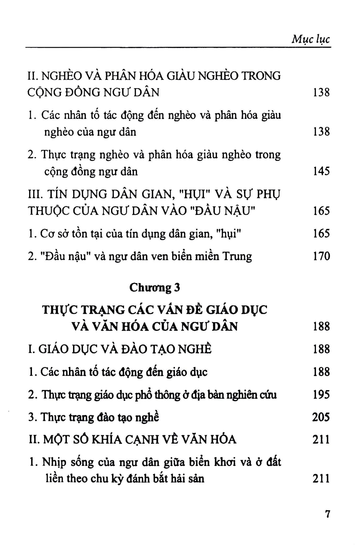 Mục lục chi tiết trang 2 sách Đời sống xã hội và văn hóa của cộng đồng ngư dân ven biển và hải đảo từ Đà Nẵng đến Khánh Hòa