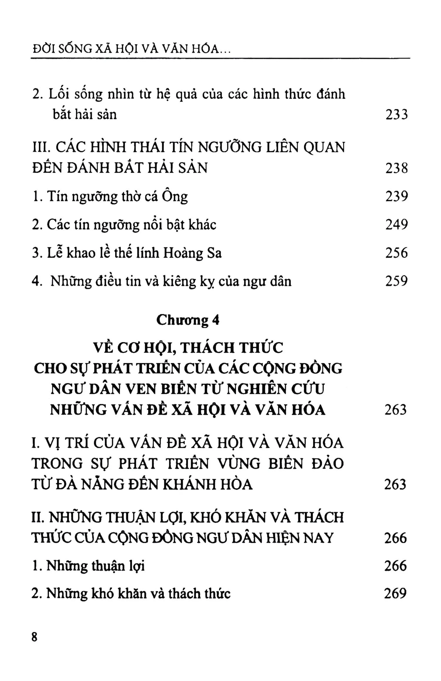 Mục lục chi tiết trang 3 sách Đời sống xã hội và văn hóa của cộng đồng ngư dân ven biển và hải đảo từ Đà Nẵng đến Khánh Hòa