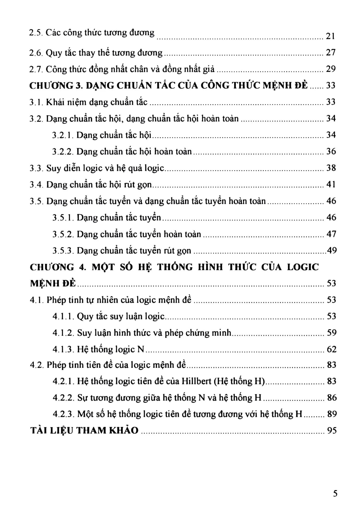 Mục lục chi tiết trang 2 sách Giáo trình Logic học ký hiệu