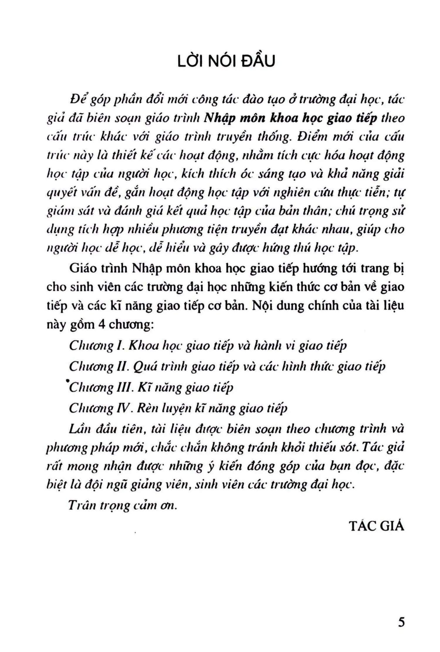 Mục lục chi tiết trang 1 sách Giáo trình nhập môn khoa học giao tiếp