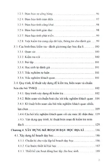 Mục lục chi tiết trang 2 sách Giáo trình phương pháp dạy học địa lý ở trường phổ thông