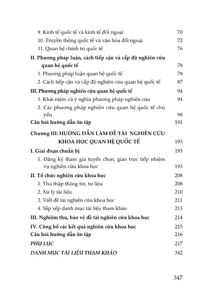 Mục lục chi tiết trang 2 sách Giáo trình phương pháp nghiên cứu quan hệ quốc tế