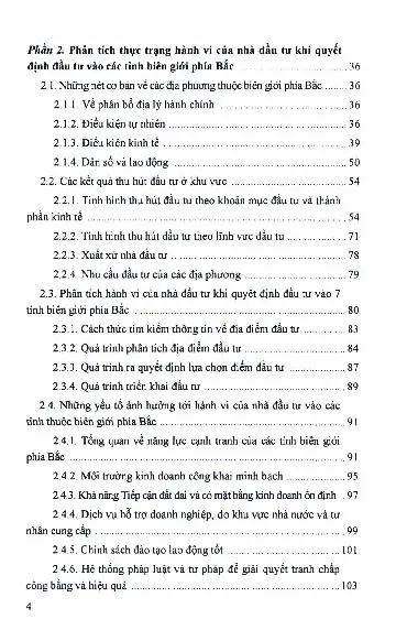 Mục lục chi tiết trang 1 sách Hành vi nhà đầu tư và ứng xử của địa phương trong thu hút đầu tư vào các tỉnh biên giới phía bắc