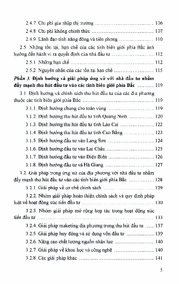 Mục lục chi tiết trang 2 sách Hành vi nhà đầu tư và ứng xử của địa phương trong thu hút đầu tư vào các tỉnh biên giới phía bắc