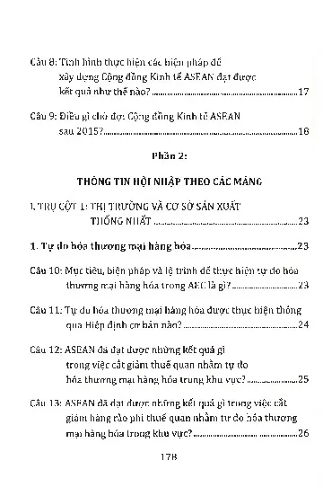 Mục lục chi tiết trang 1 sách Hỏi đáp về cộng đồng kinh tế Asean