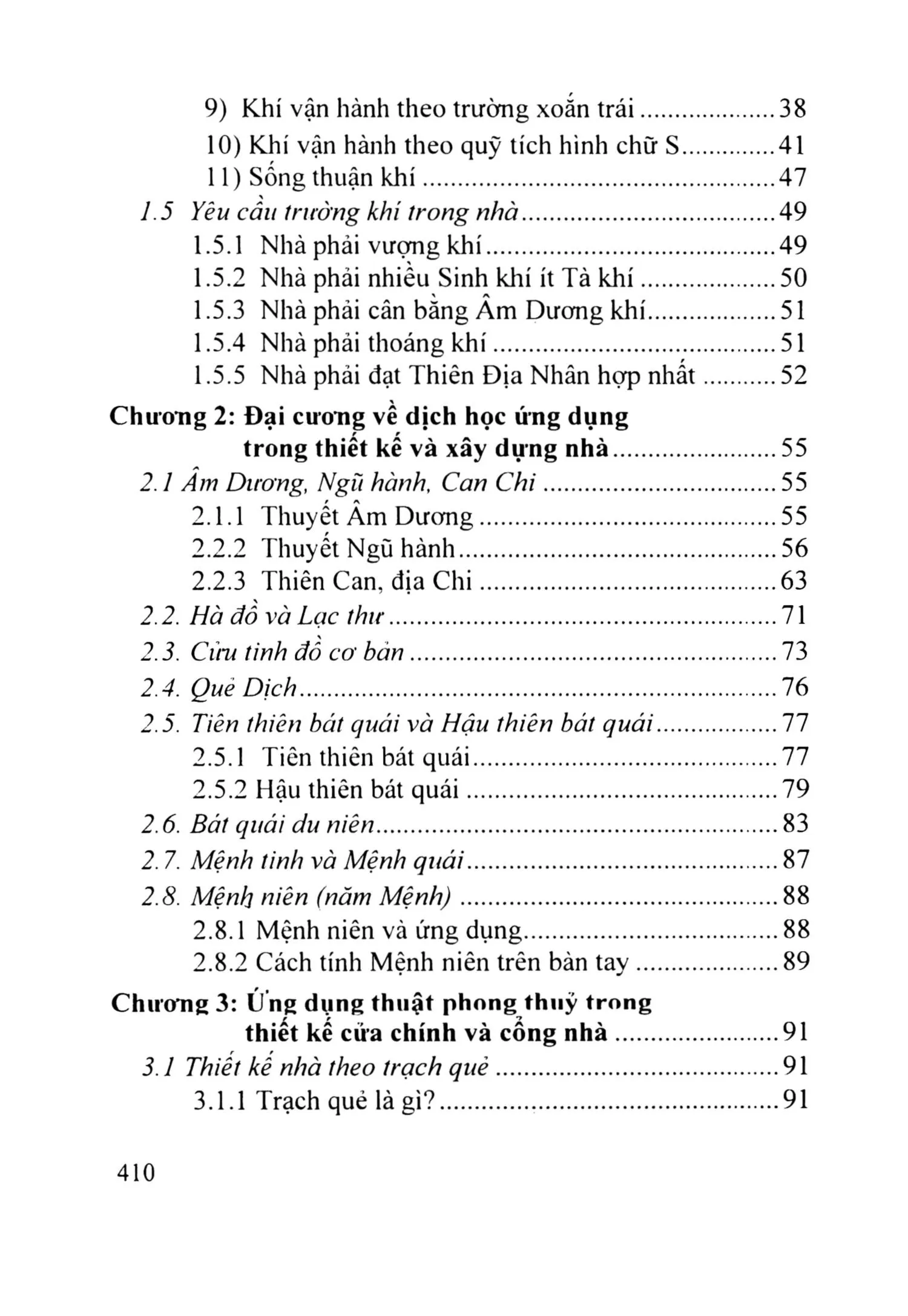 Mục lục chi tiết trang 1 sách Hướng dẫn áp dụng phong thủy học trong xây dựng nhà