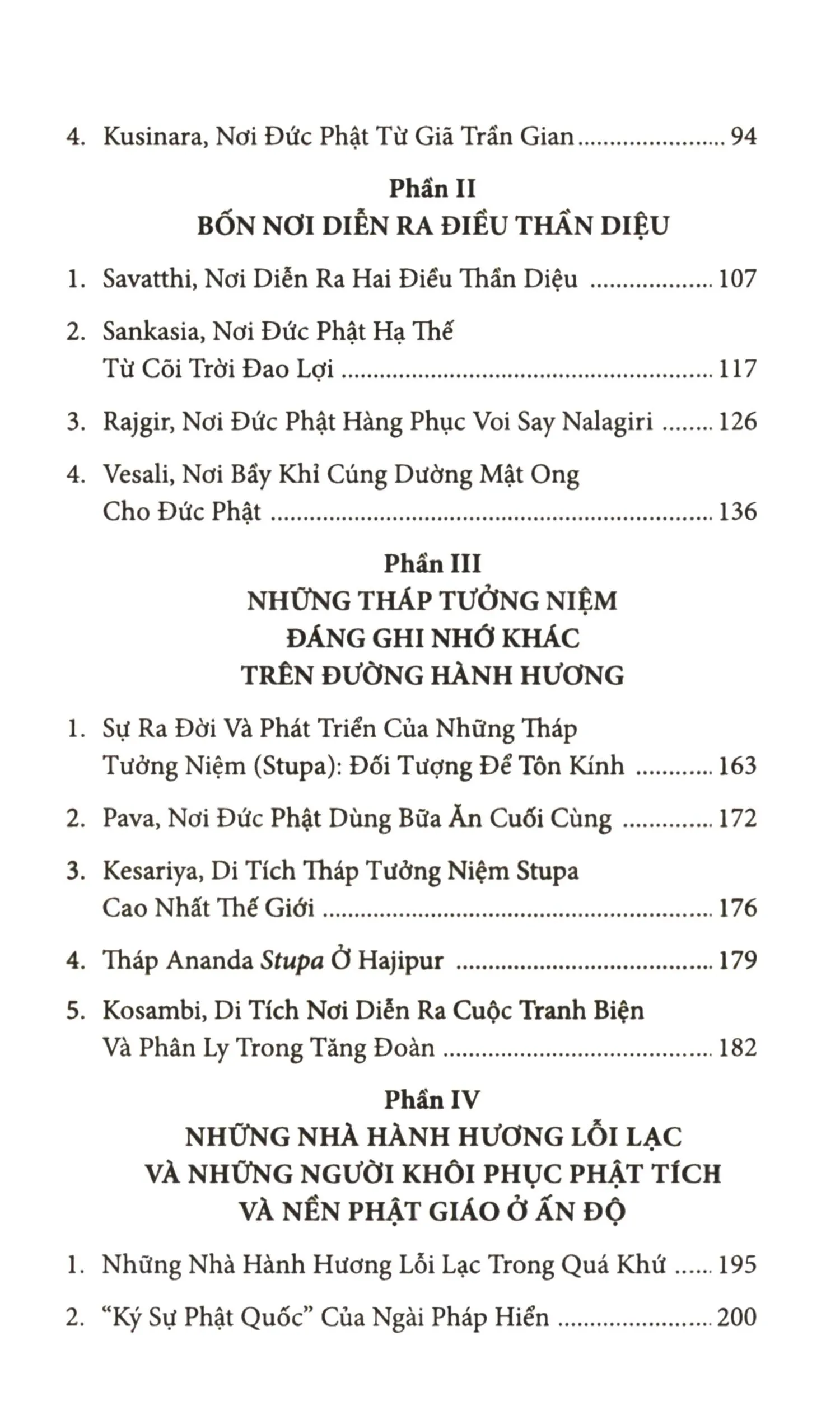 Mục lục chi tiết trang 1 sách Hướng dẫn hành hương về xứ phật