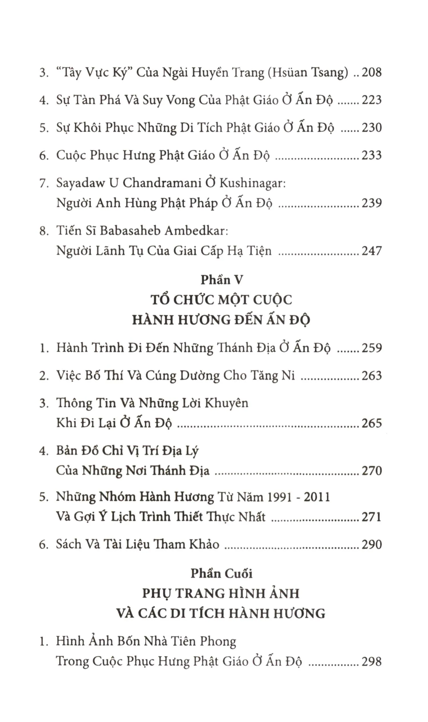 Mục lục chi tiết trang 2 sách Hướng dẫn hành hương về xứ phật